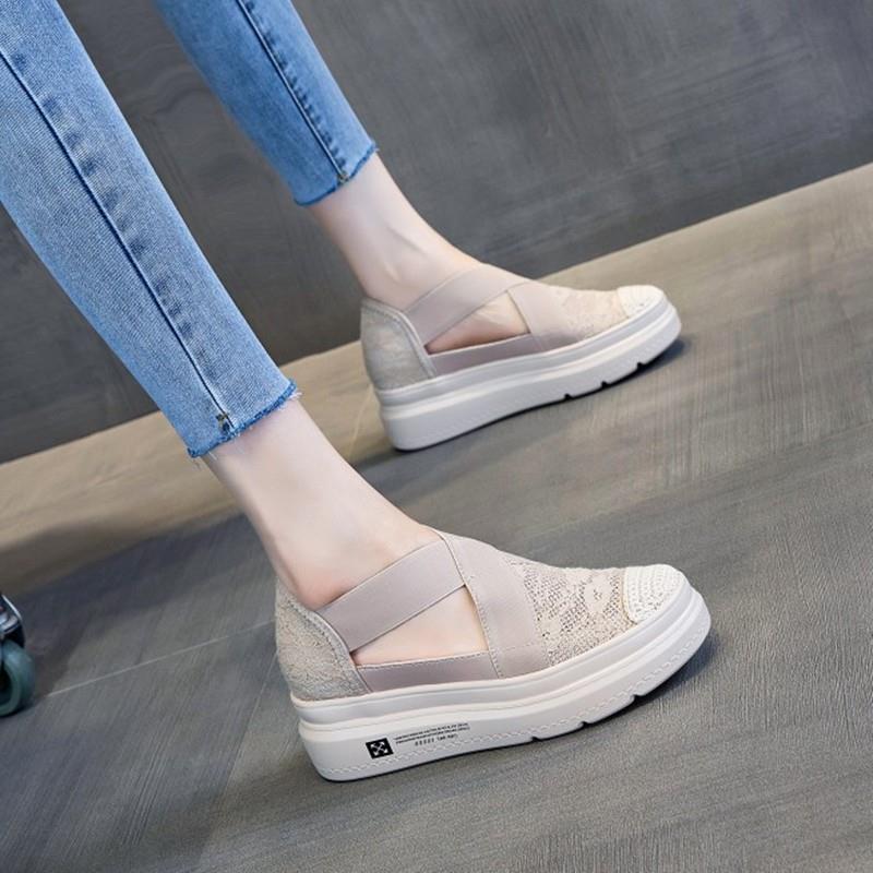 香港渔夫鞋女网面透气凉鞋新款懒人厚底增高松糕休闲内增高