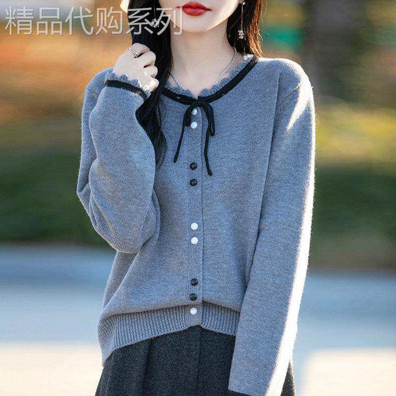 洋气减龄妈妈装绑带圆领针织衫女春秋2026新款宽松大码女装毛衣