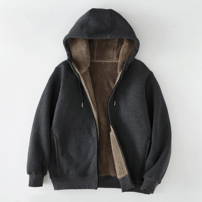 Home Daily~不过时的感觉！羊羔绒连帽拉链开衫卫衣男士秋冬外套