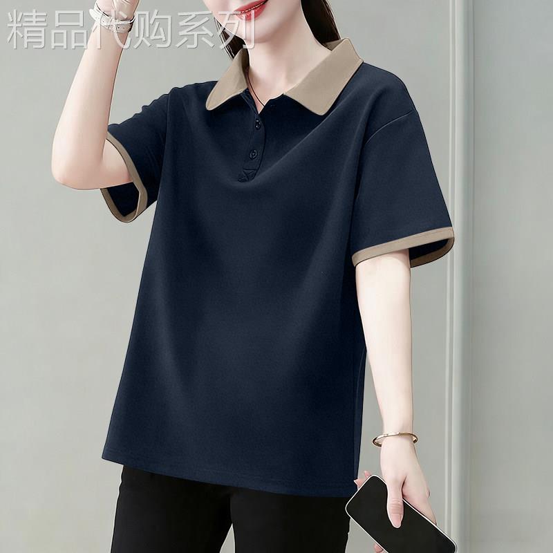 短袖t恤女夏装2026新款时尚拼色polo衫百搭显瘦洋派减龄宽松上衣