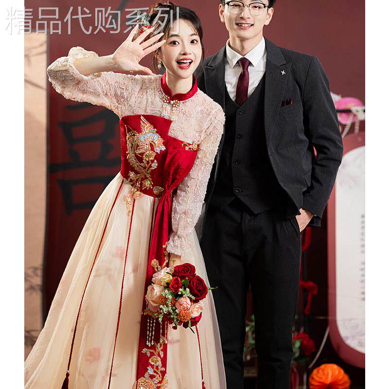 蕾丝敬酒服新娘2025新款新中式旗袍订婚礼服连衣裙刺绣回门服红色