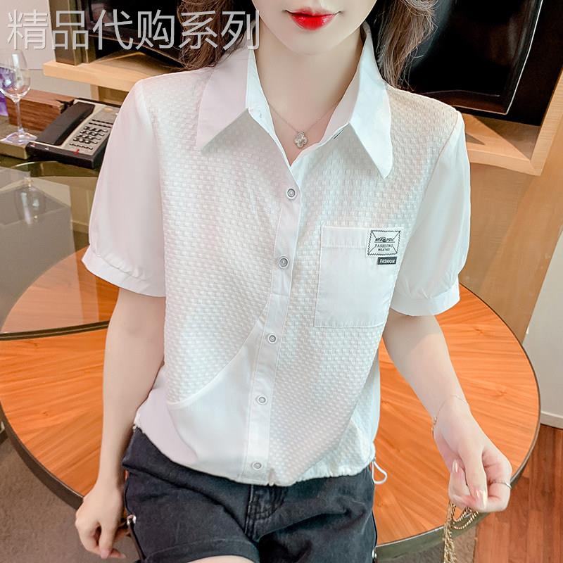 白色短袖雪纺衬衫女夏季薄款2025年新款洋派减龄Polo领T恤女上衣