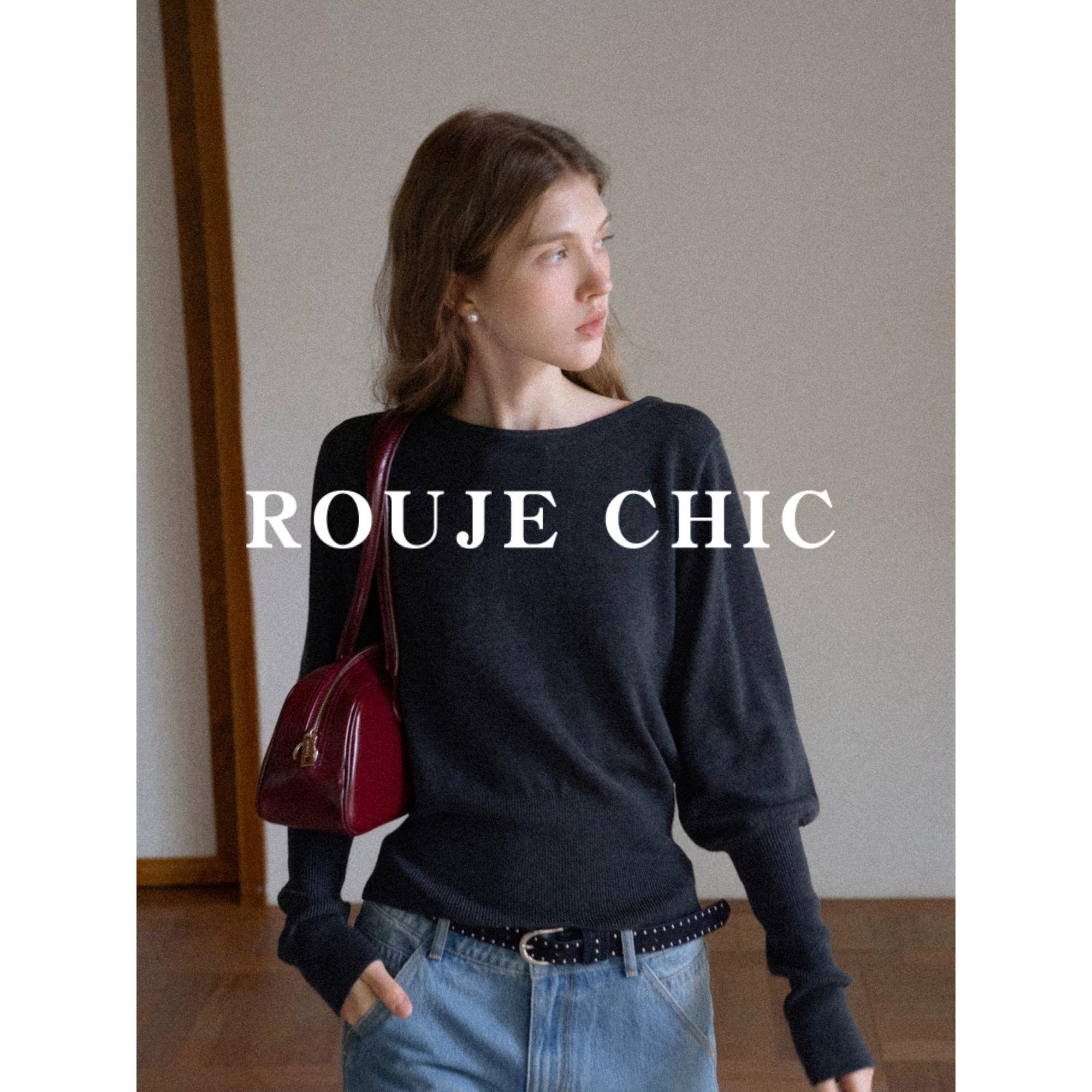 法国rouje chic法式简约气质圆领收腰毛衣针织衫女秋冬季长袖上衣