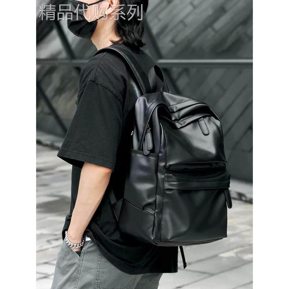 香港时尚双肩包男皮质上班通勤背包大学生书包大容量电脑包旅行潮