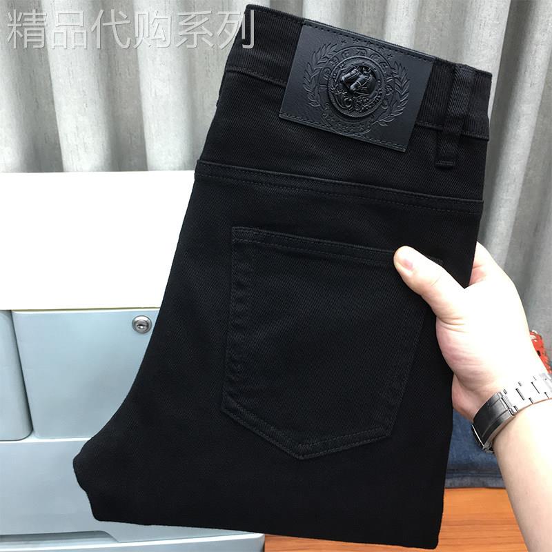 春季牛仔裤男中腰修身小脚弹力黑色商务休闲 潮牌高端纯色百搭长