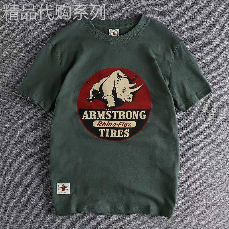 代购香港潮男夏季舒适水洗犀牛印花复古男士短袖T恤圆领休闲上衣