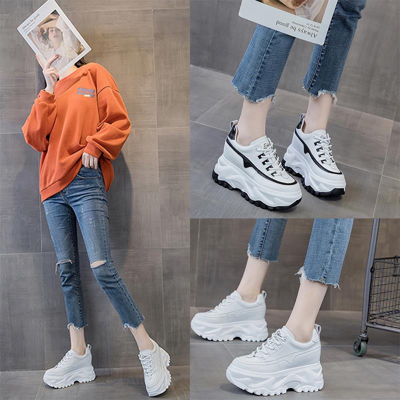 香港内增高10cm老爹鞋女真皮厚底小个子小白鞋休闲运动松糕