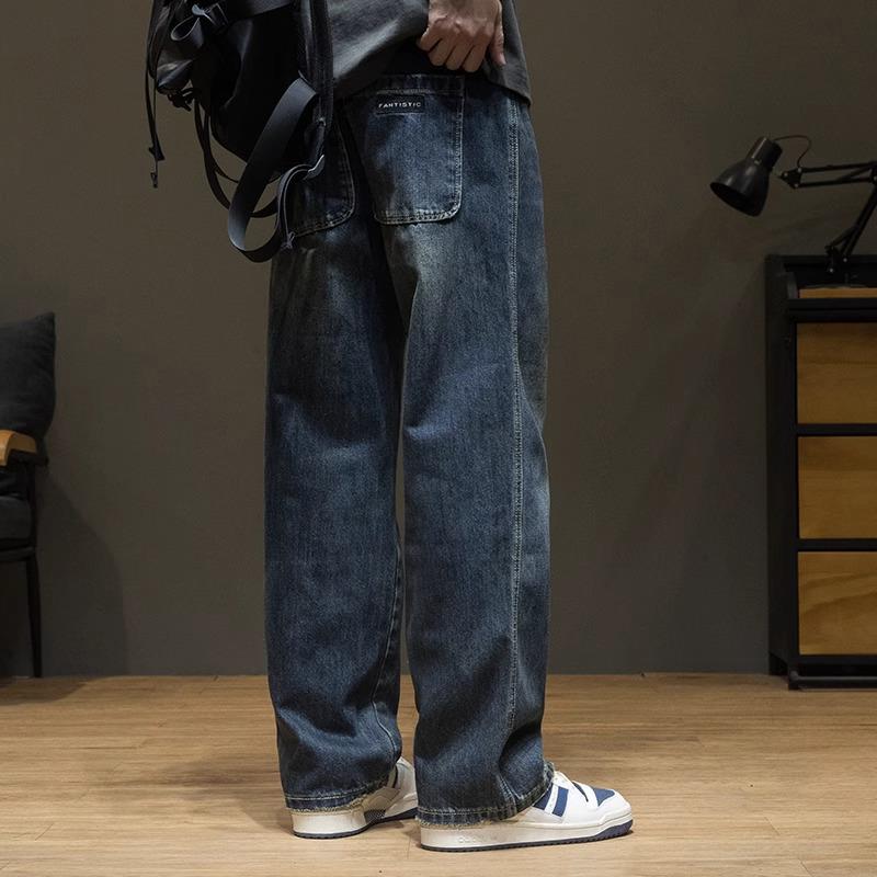 it neith BIAS潮牌覆古深色牛仔裤男春秋怀旧水洗直筒百搭阔腿裤