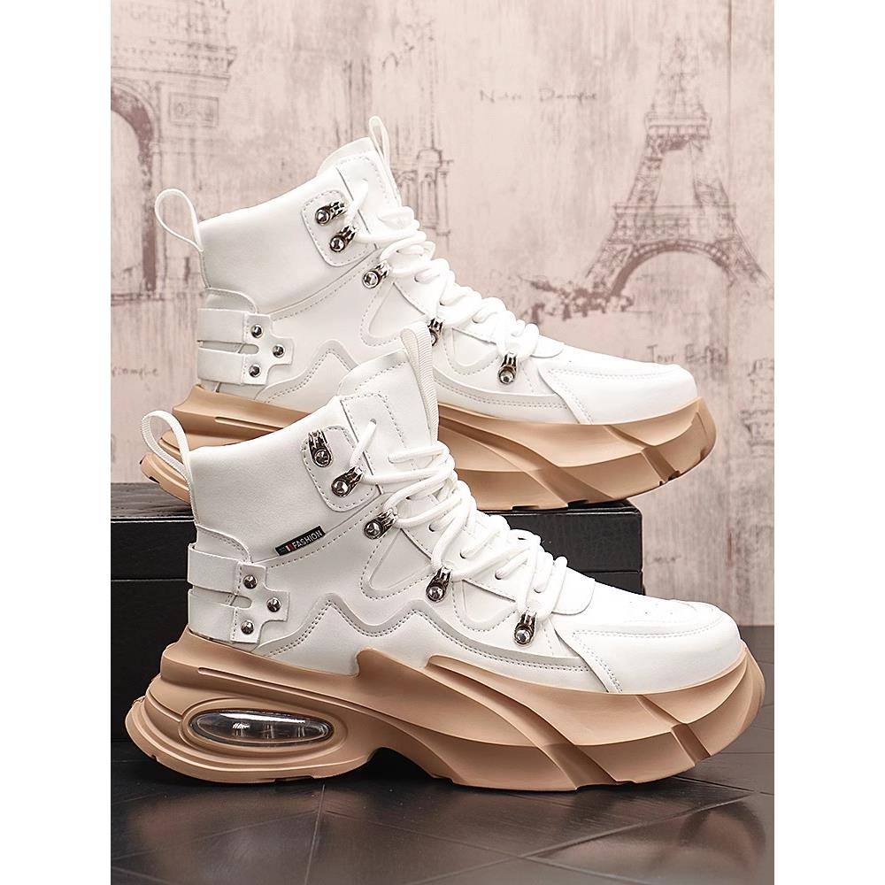 潮牌高帮鞋男气垫增高短靴秋冬季休闲英伦风厚底增高ins老爹潮鞋