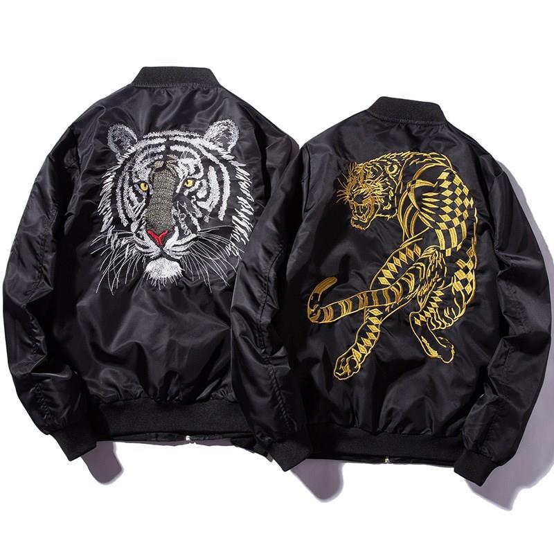 香港潮牌秋冬季刺绣虎头加厚棉外套男女棒球服宽松大码飞行员夹克