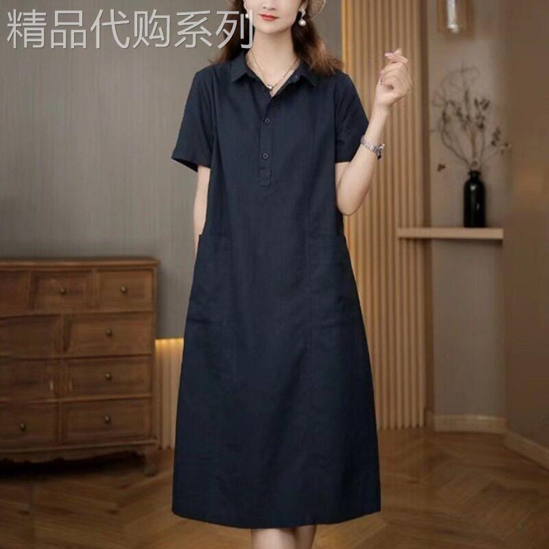 亚麻洋气休闲衬衫连衣裙女2026夏季新款中年妈妈减龄显瘦百搭裙子