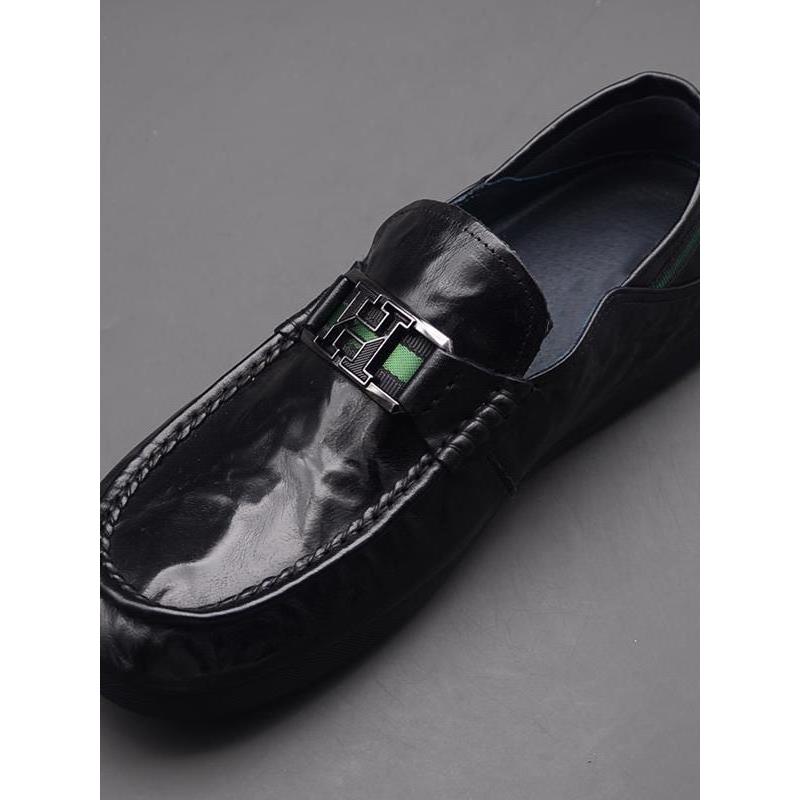 一脚蹬软底商务休闲皮鞋透气英伦风休闲牛皮豆豆鞋百搭日常舒适鞋