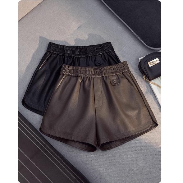 皮短裤女2025秋冬季新款高腰显瘦百搭皮裤阔腿松紧a字外穿靴裤