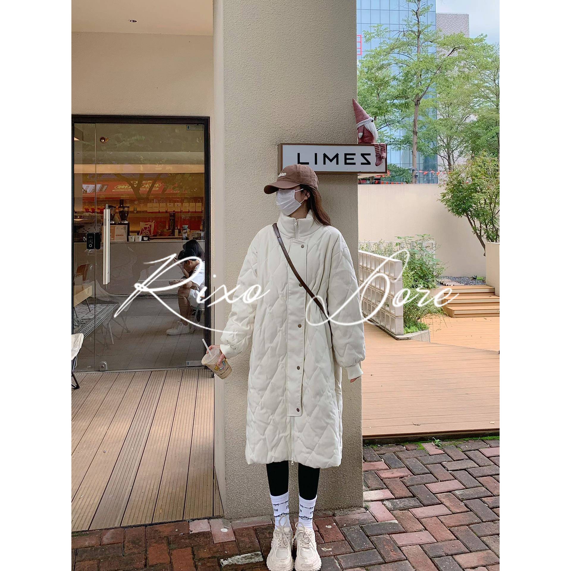 RIXO DORE法式慵懒风高级中长款棉服女新款百搭菱格立领棉衣外套