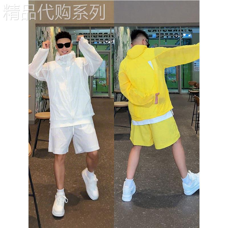 网眼透气休闲防晒套装男士夏季薄款设计感宽松外套短裤运动两件套