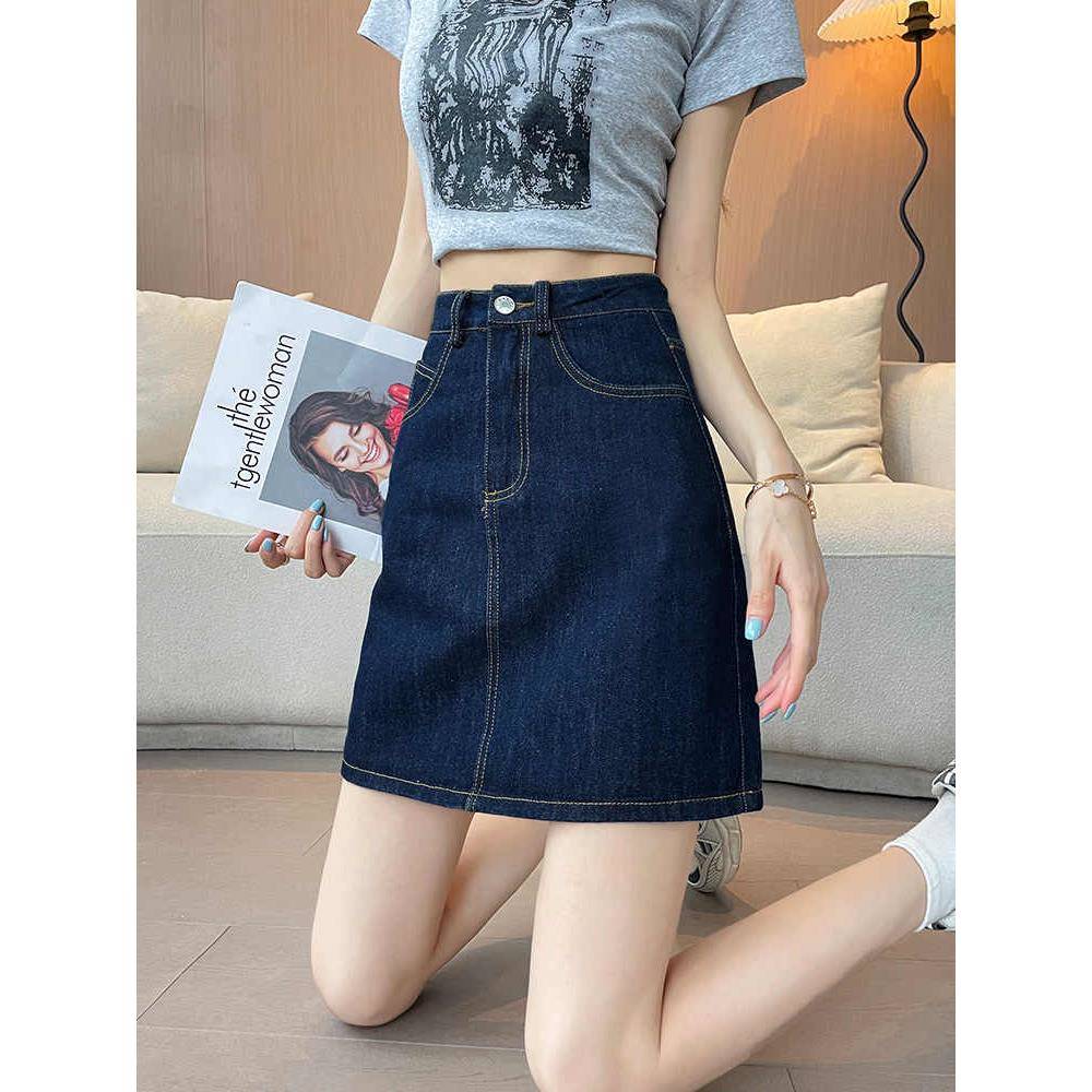 韩国丹宁蓝牛仔短裙女士夏季弹力防走光紧身a字包臀裙显瘦半裙子
