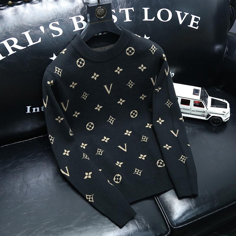 MAROLIO~轻奢潮牌！高端羊毛衫男秋冬季休闲圆领提花修身打底毛衣