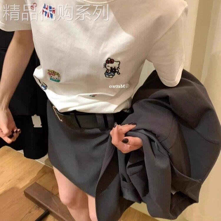 韩国Hello刺绣卡通白色短袖T恤女2025夏季圆领宽松休闲 半袖上衣