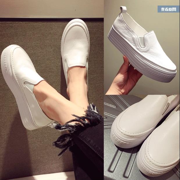 香港潮牌春秋新款松糕鞋厚底小白鞋平底真皮乐福鞋增高鞋时尚女鞋