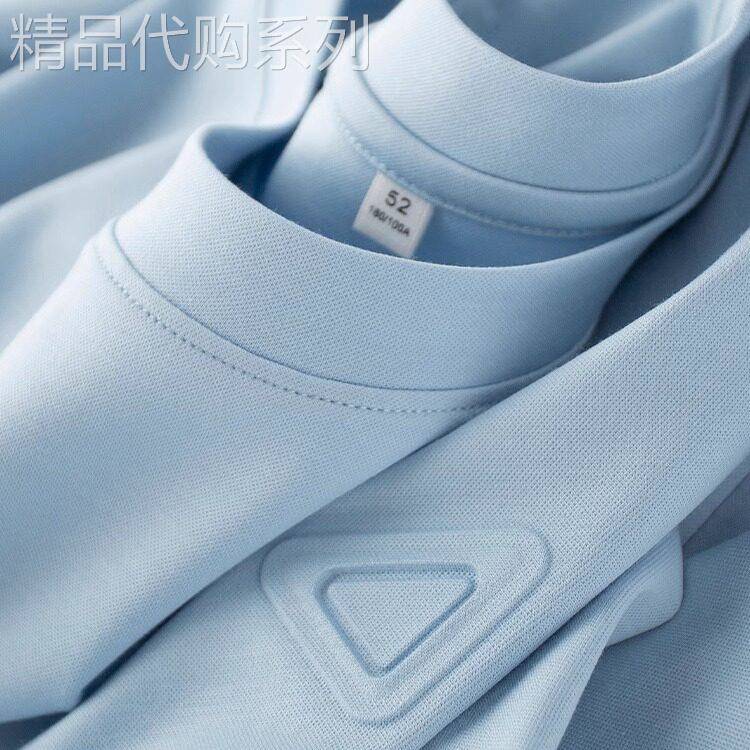液氨亲肤 三本针浅蓝色t恤男短袖2025夏季修身圆领半袖夏天体恤衫