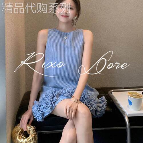 RIXO DORE法式名媛轻奢重工立体花朵针织洋装轻熟风蓬蓬短裙女