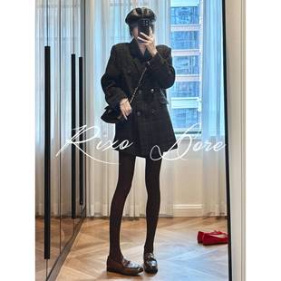 呢外套女秋冬气质时尚 覆古格纹双排扣西装 毛呢外套 DORE法式 RIXO