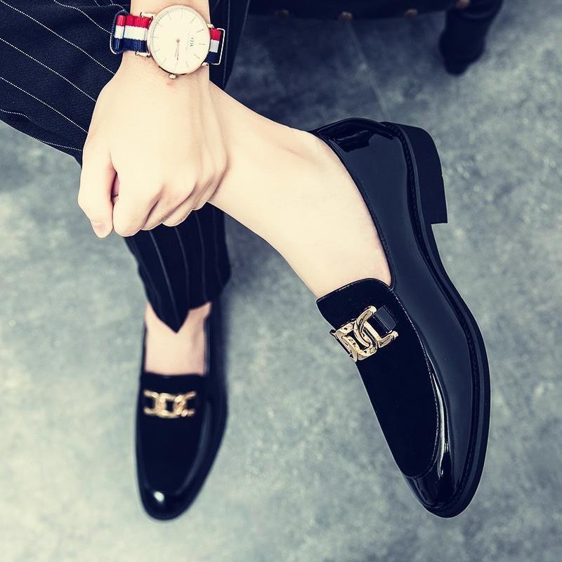 男鞋2024年夏季新款休闲 皮鞋一脚蹬潮流商务正装内增高豆豆鞋真