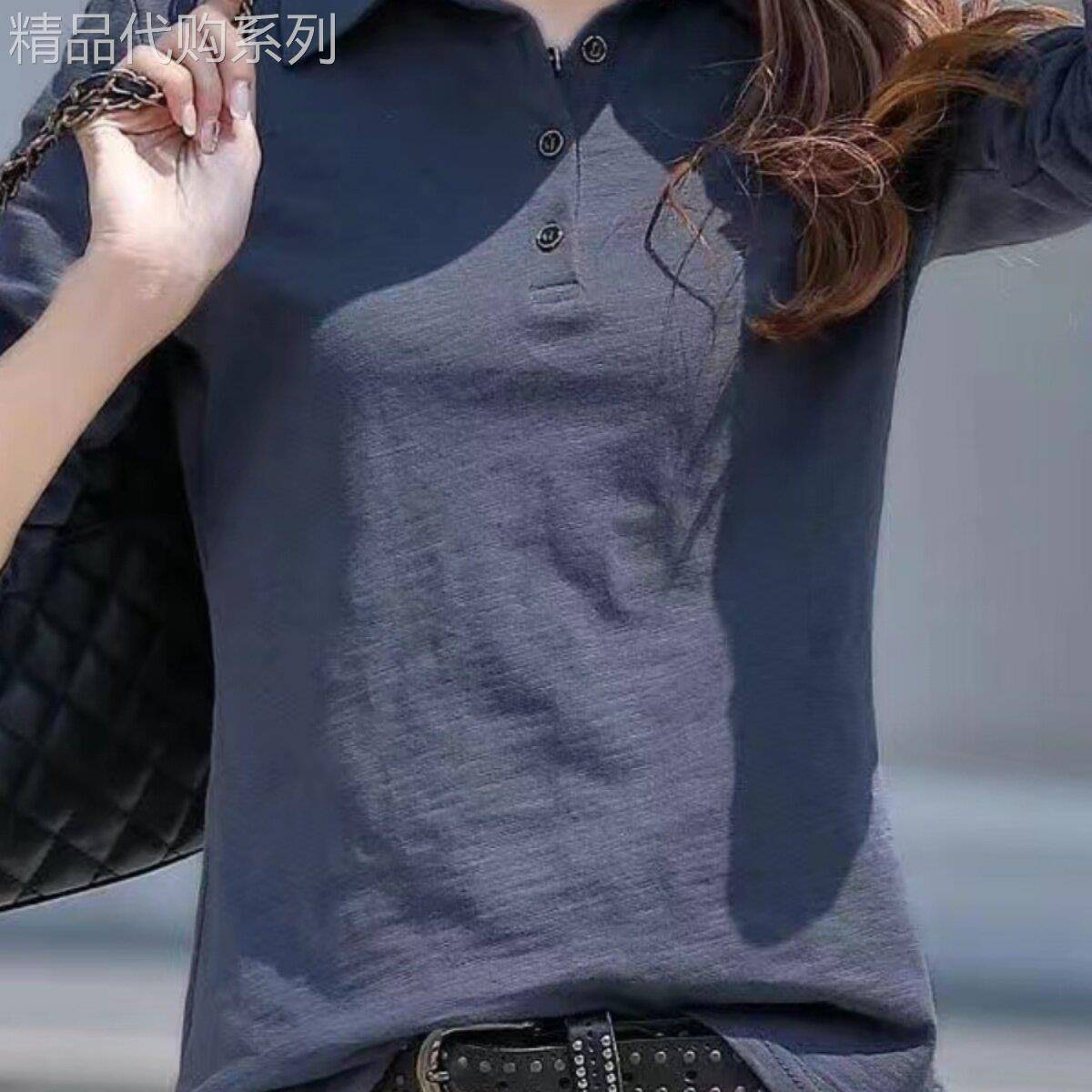 长袖T恤女春秋2026年新款纯棉韩版百搭翻领有领polo领打底衫上衣