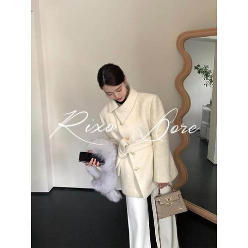 RIXO DORE法式羊毛呢西装外套女新款收腰显瘦小香风呢子短上衣女