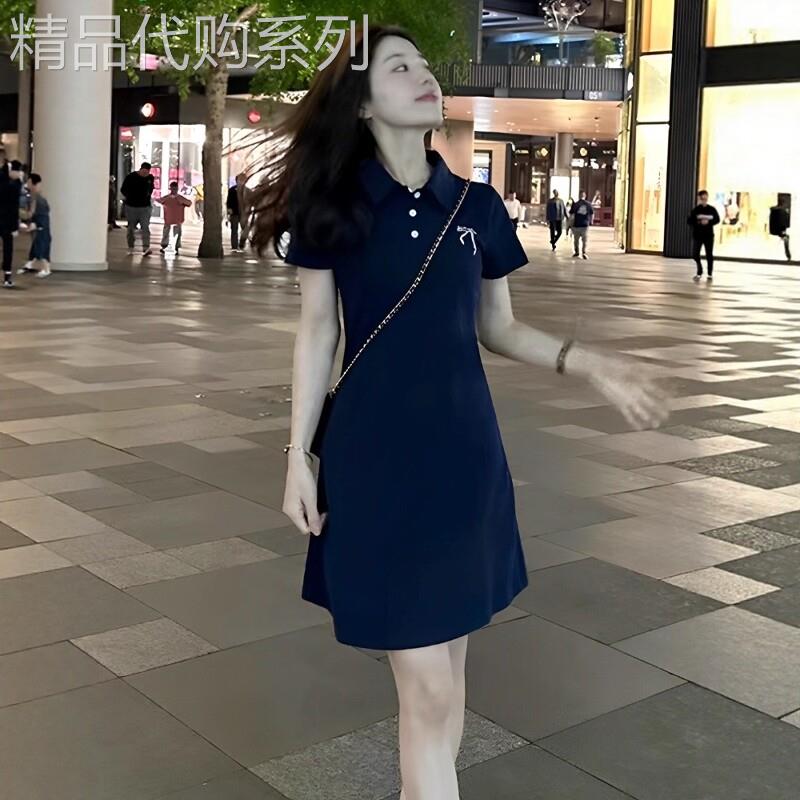 法式polo领短袖洋装女夏季2026新款韩版洋派直筒T恤裙显瘦a字裙