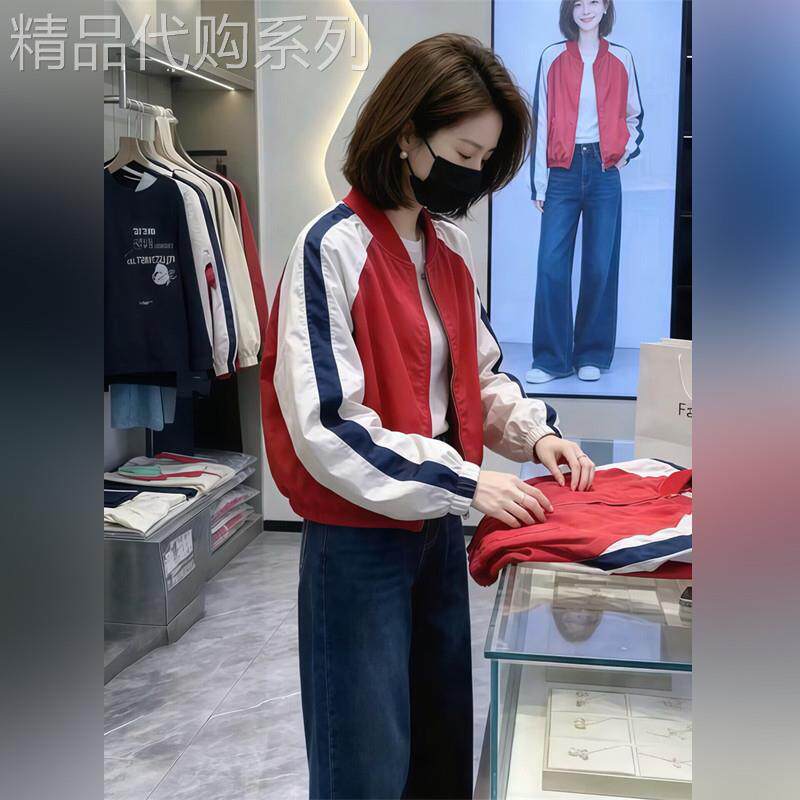 潮牌韩版立领撞色棒球服短外套女春秋设计感小众拼接开衫夹克上衣