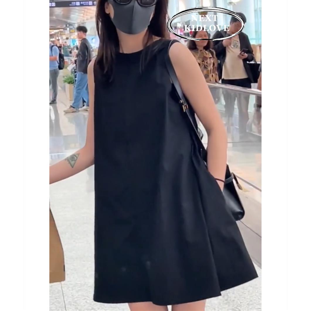 香港欧洲站无袖背心洋装小个子显瘦黑色A字娃娃裙夏欧货女装潮