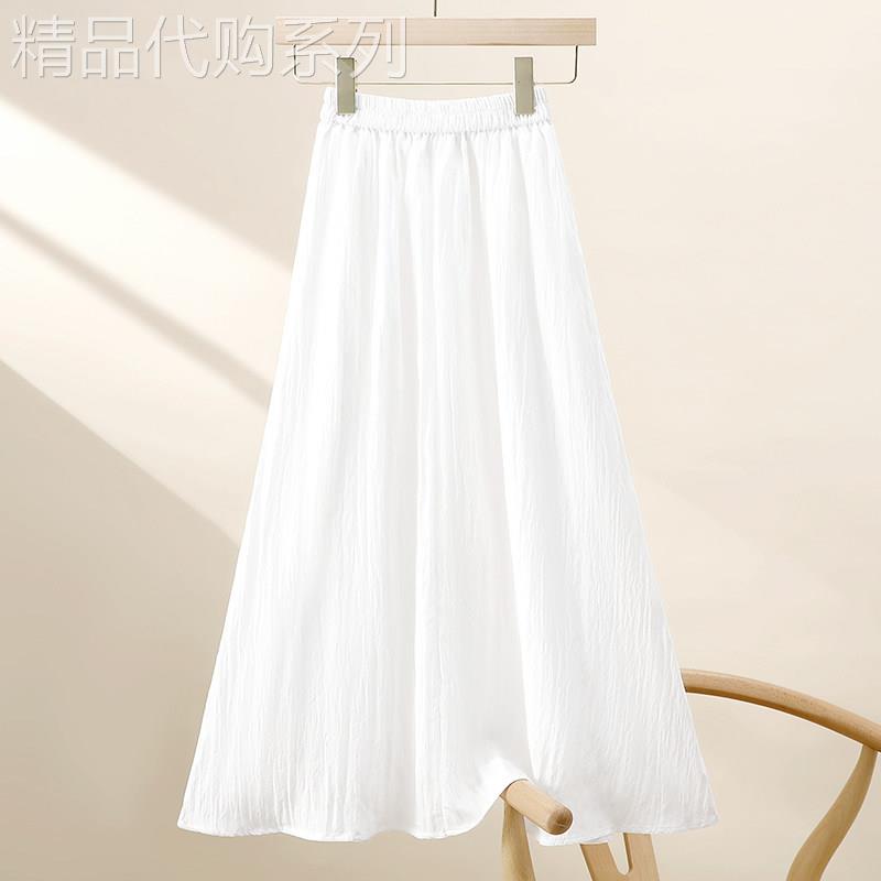白色半身裙女夏季中长版2026新款高腰百褶纯色伞裙雪纺长裙子