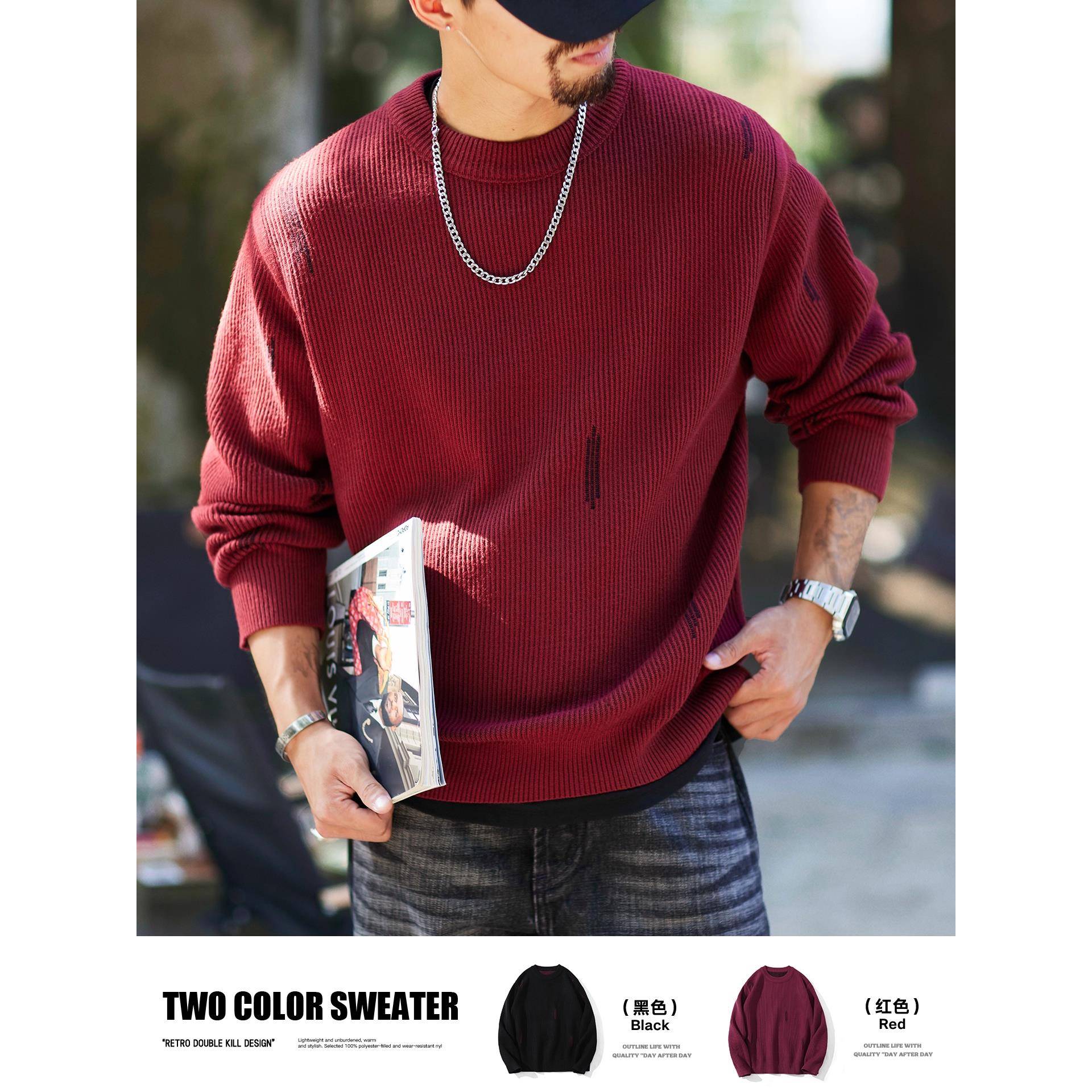 Madness Mdns Wruei日系简约2025秋冬圆领针织衫毛衣保暖打底衫男