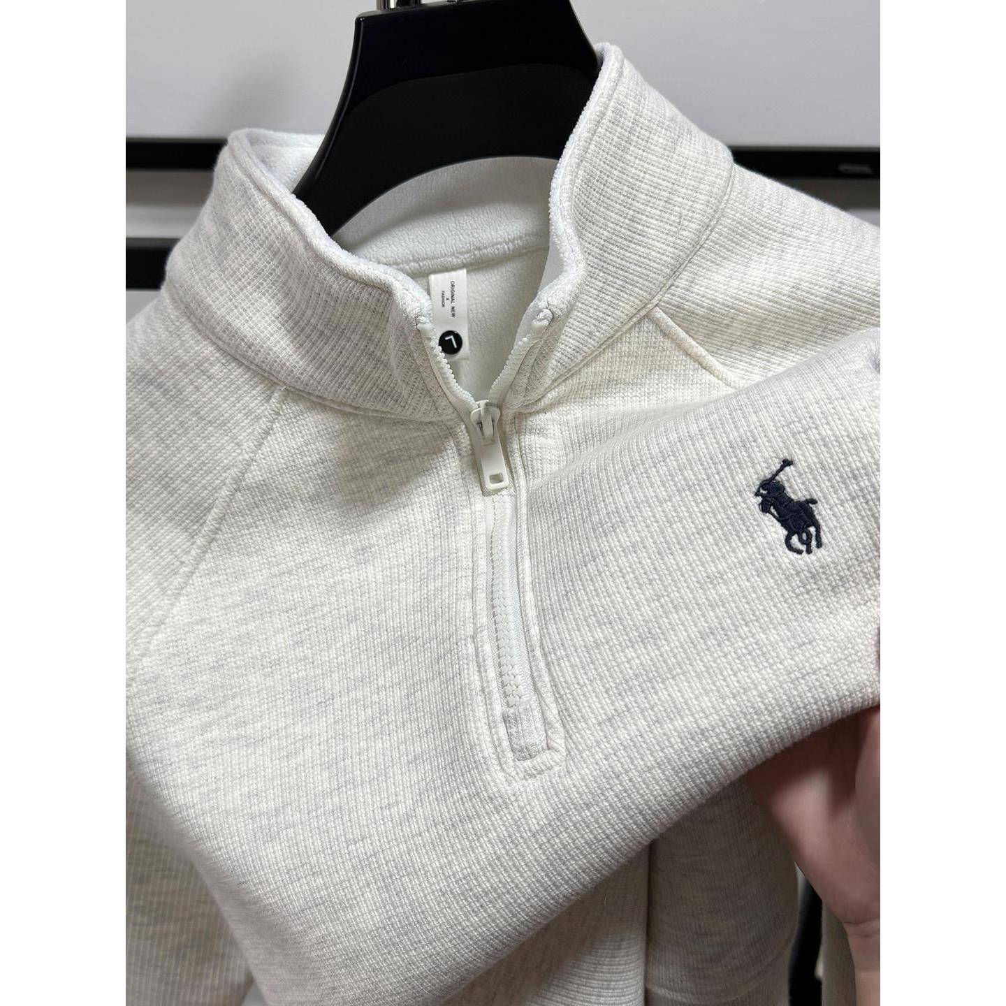 VIRRI CIAGA！刺绣加绒加厚半拉炼卫衣冬季保暖双面绒立领打底衫