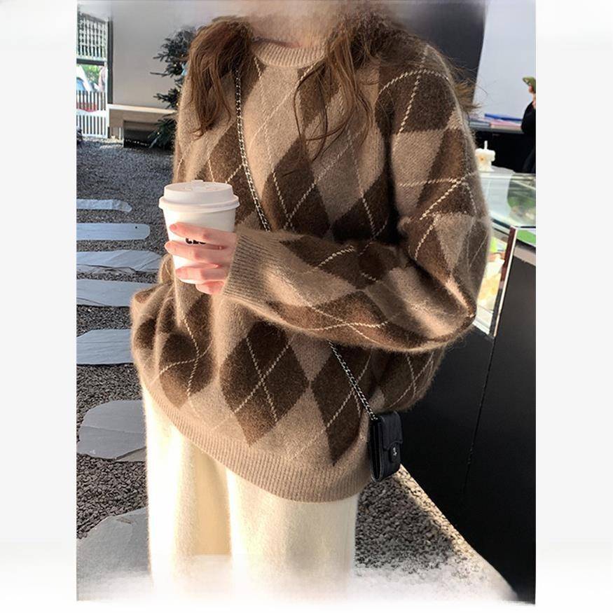 Rouje tusse奶fufu羊绒套头毛衣秋冬覆古日系慵懒羊毛打底针织衫