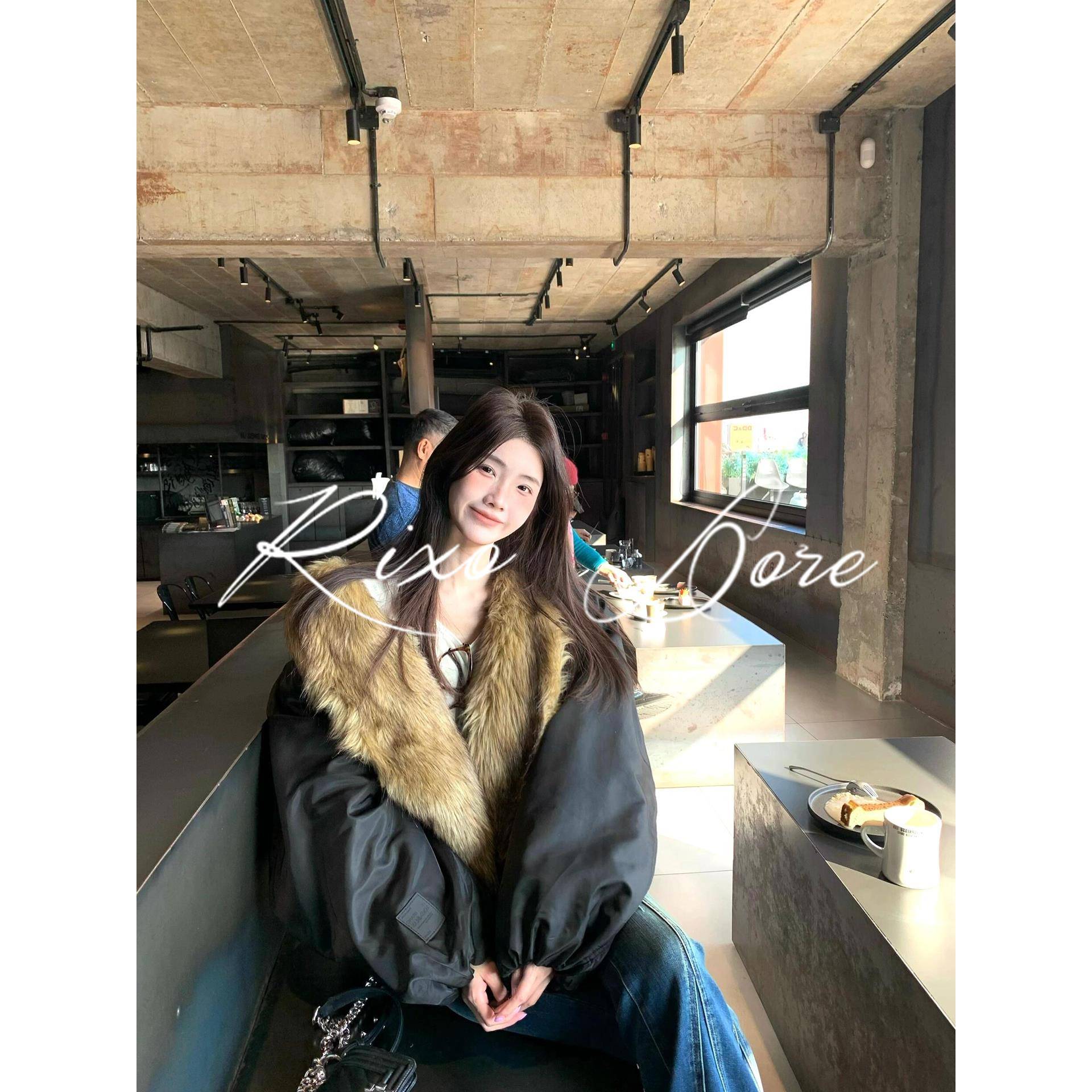 RIXO DORE法式覆古气质高级毛毛拼接外套女秋冬新款保暖宽松棉服