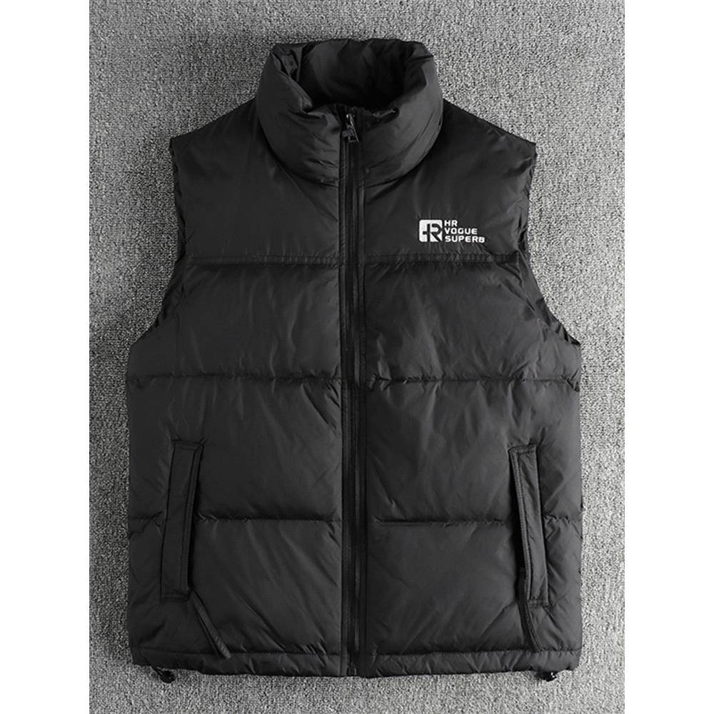 代购潮男冬季日系覆古刺绣字母男士立领羽绒马甲休闲青年无袖外套