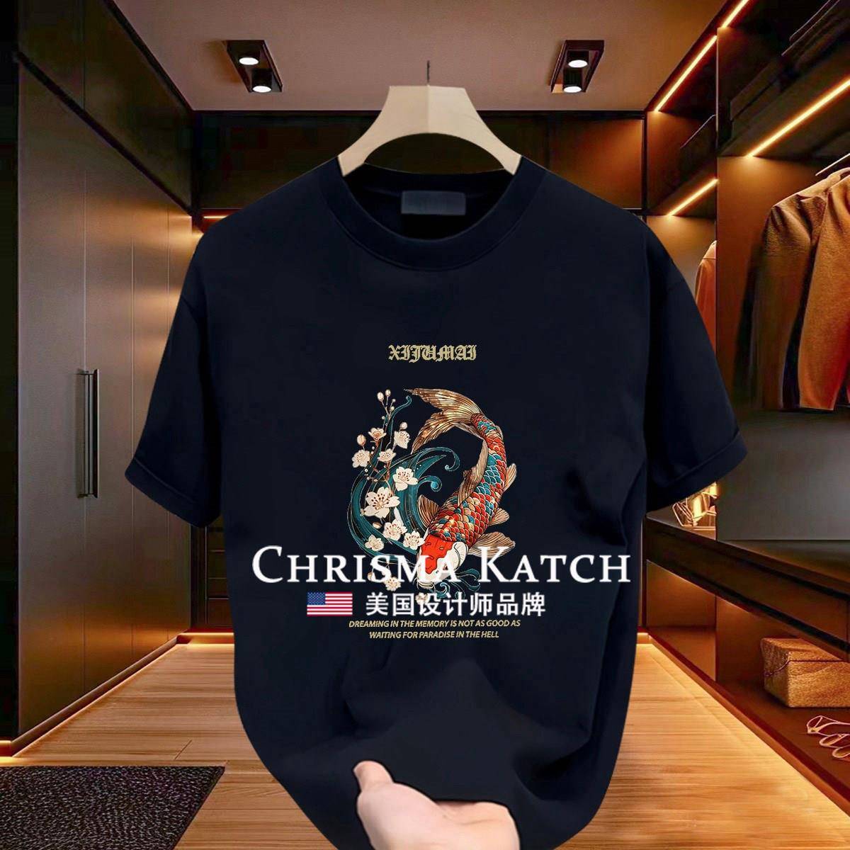 出口美国?Chrisma Katch~大码宽松印花休闲百搭半袖T恤纯棉上衣