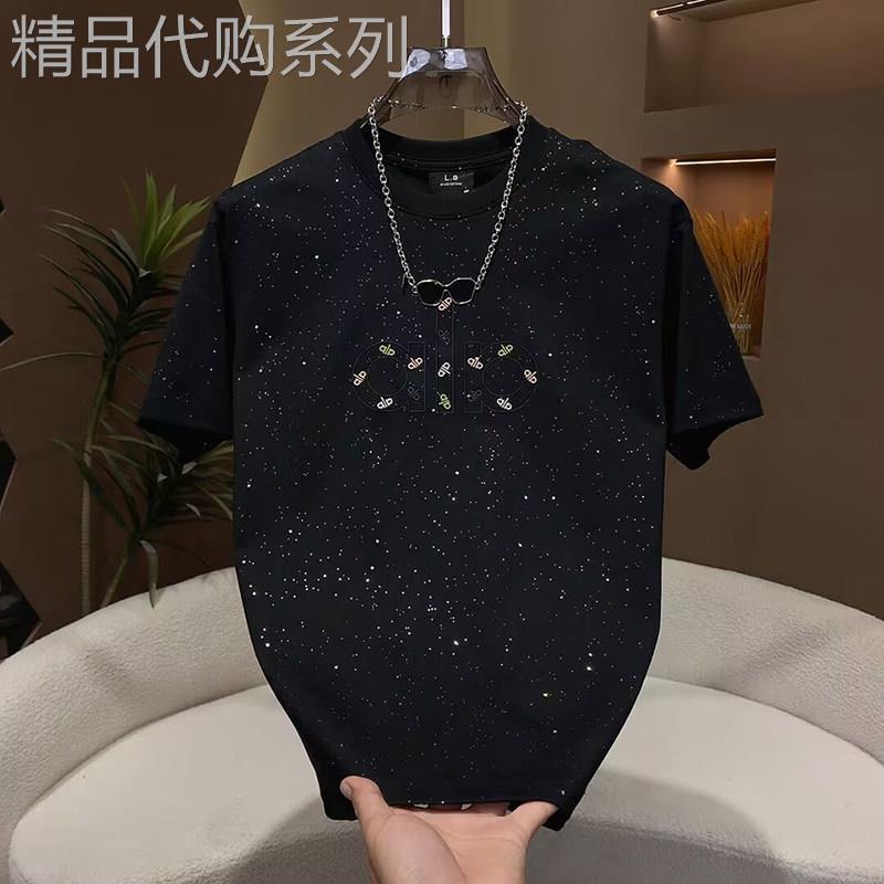 潮牌男士短袖T恤圆领设计感夏季新款亮片韩版帅气T恤潮流时尚男T