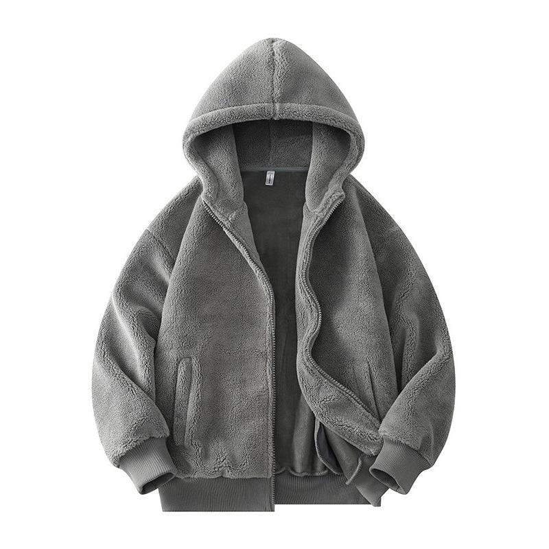 Mostarsea~冬季连帽羊羔绒棉衣外套男宽松休闲加厚摇粒绒开衫卫衣