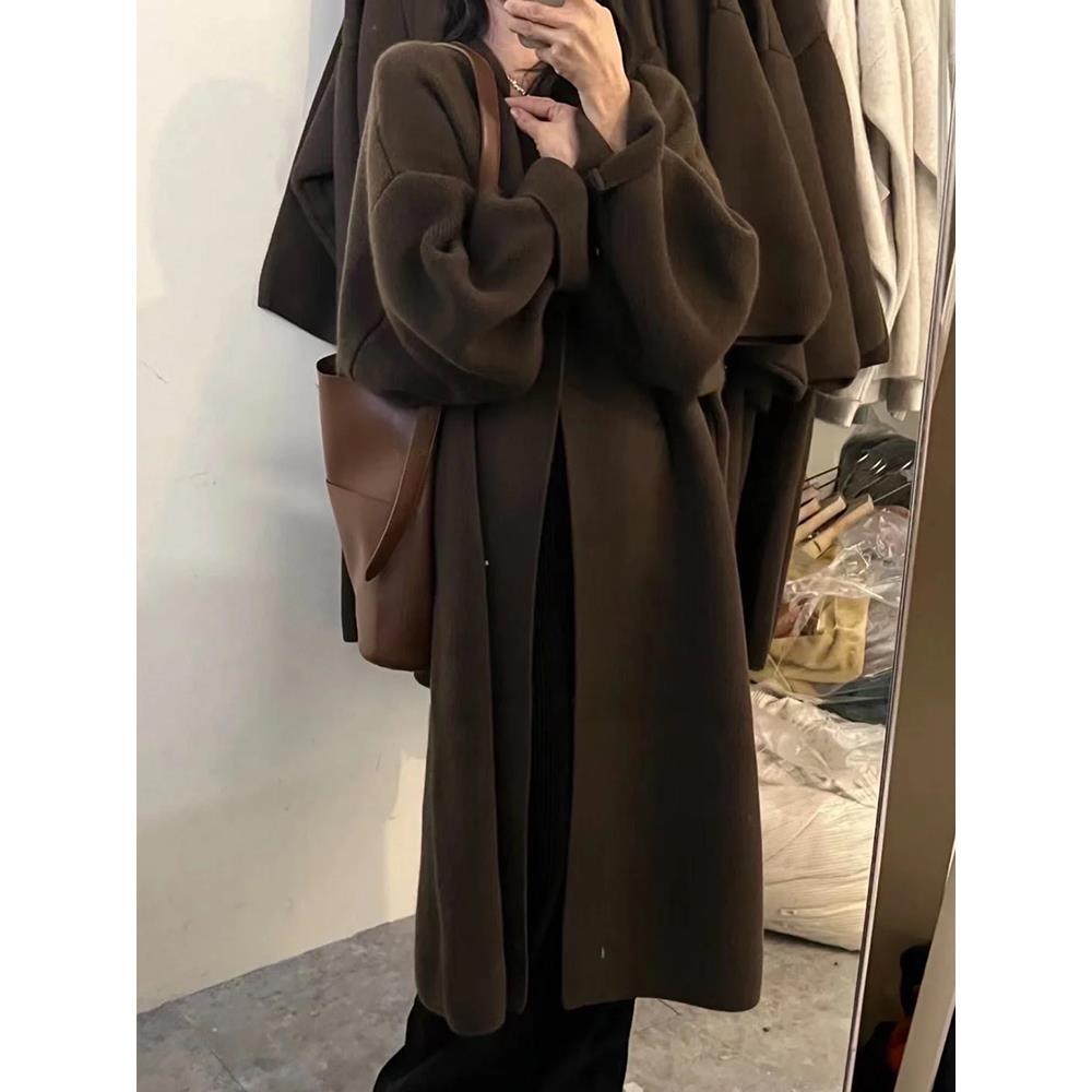 欧洲站秋冬加厚中长款针织开衫宽松慵懒风高级感显瘦毛衣外套女潮