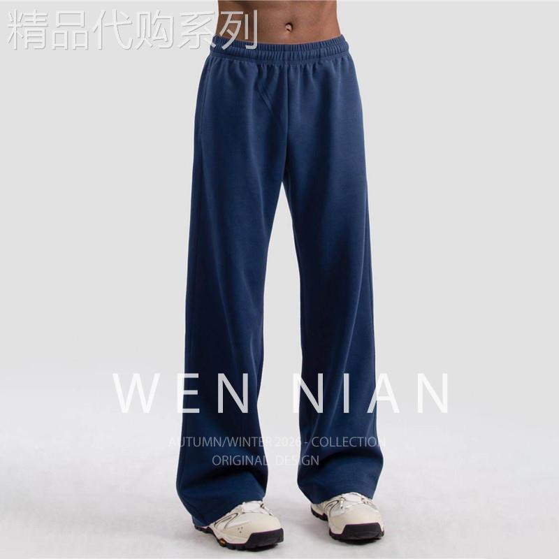 韩国WEN NIAN宝蓝色针织运动裤男士2026夏季新款潮流直筒宽松卫裤