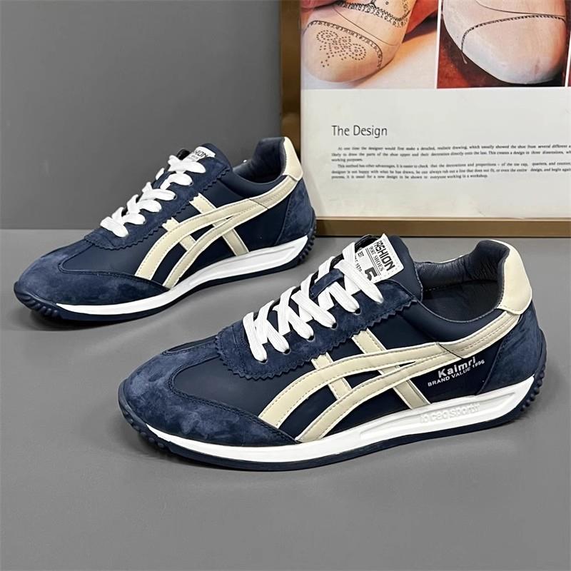 欧洲站男鞋2025秋冬季加绒真皮拼接舒适百搭软底运动休闲阿甘鞋子