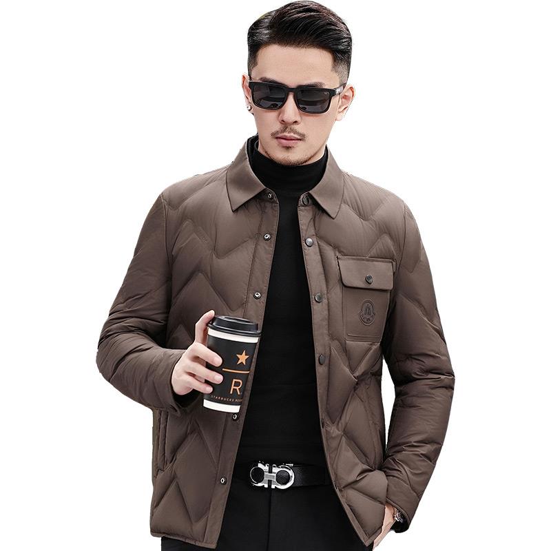 香港男士秋冬款时尚潮流轻薄休闲修身黑色商务欧货翻领羽绒服洋气