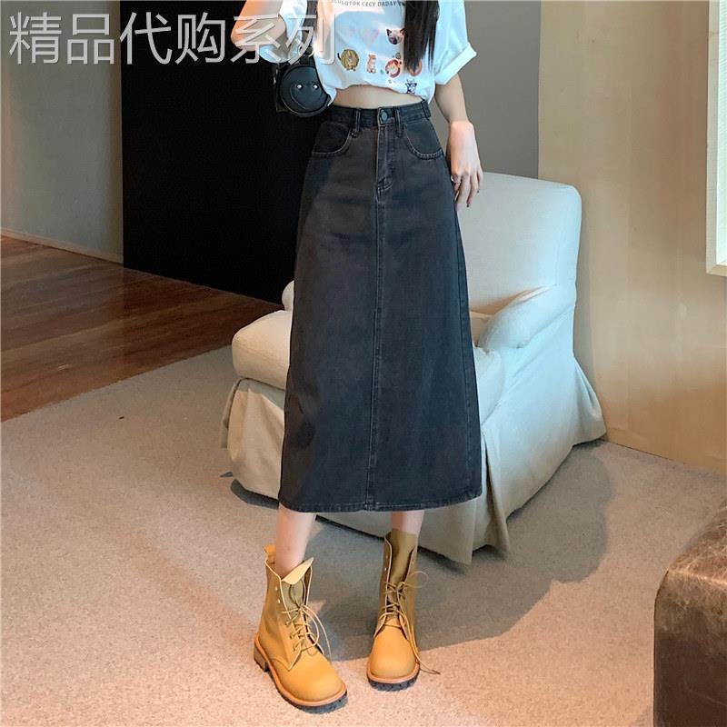 时尚品牌高腰开衩牛仔裙的女性在春季和秋季加尺寸胖毫米设计显瘦