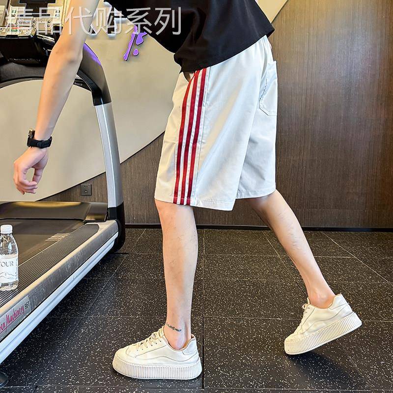 美式条纹短裤男夏季潮牌痞帅薄款运动休闲五分裤子宽松沙滩大裤衩