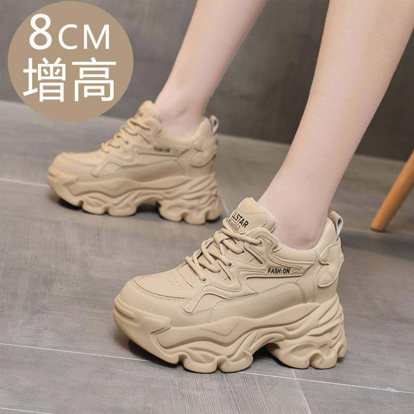 香港内增高老爹鞋女鞋8cm厚底小个子运动鞋休闲女款百搭小白鞋秋
