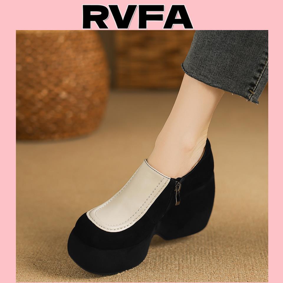 香港10cm坡跟厚底松糕真皮乐福鞋女小个子增高鞋防水台深口高跟鞋