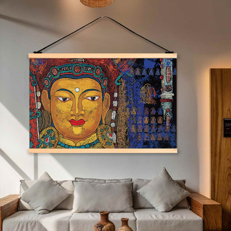 民族风情横版客厅装饰画中式玄关茶室墙上装饰壁画布艺挂画图片